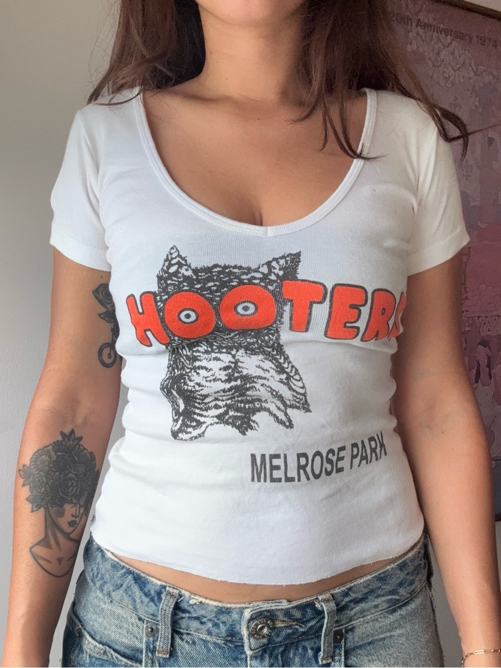Vintage Hooters Melrose Park Baby Tee V-Neck